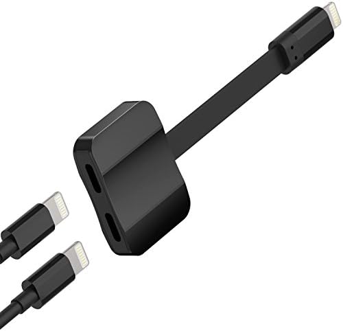 iPhone 7 8 X Splitter &amp; Dual Lightning Adapter, Wesoo Dual Lightning Headphone Adapter Audio &amp; Charge for iPhone 7, 7 Plus, 8, 8 Plus, iPhone X (Black Edition)