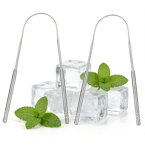 Raspador de Lengua Acero Inoxidable (2 Unidades), Elimina Mal Aliento para Higiene Bucal | 2 Unidades Limpiador de Lengua, Raspador de Lengua Acero Inoxidable para Reduce el Mal Aliento y Higiene Bucal