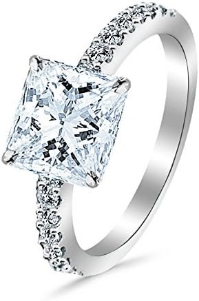 1.8 Ctw 14K White Gold GIA Certified Princess Cut Classic Side Stone Pave Set Diamond Engagement Ring, 1.5 Ct G-H SI1-SI2 Center
