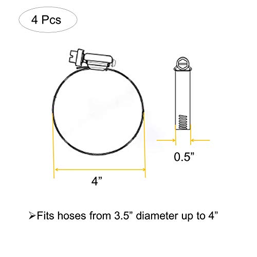 4" Adjustable 304 Stainless Steel Duct Clamps Hose Clamp Pipe Clamp Air Ducting Clamp Worm Drive Hose Clamps (4Pcs) - Thumbnail 3