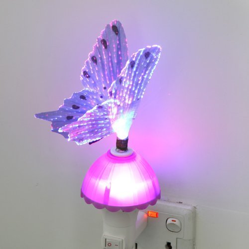 AMZSTAR Kids Night Light,Fiber Optic Butterfly Plug LED Color Change Night  Light Decor Lamp Gift Toy (Purple)