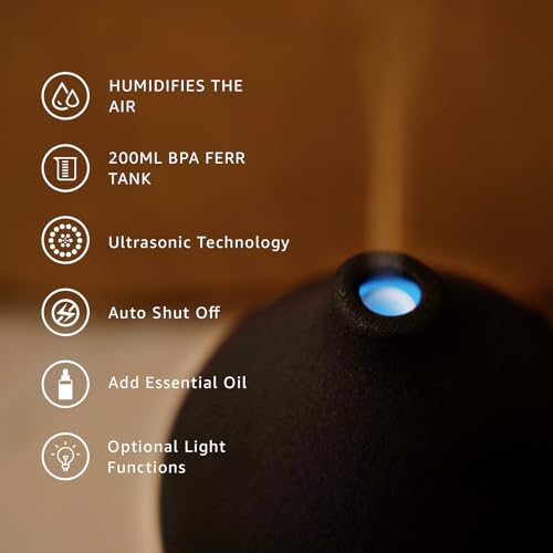 Gooamp Ceramic Aromatherapy Diffuser, Essential Oil Diffuser with 7 Color Lights Auto Shut Off for Home Office Room, Black (1/3/6/ON hrs Working time), TC-202-200ML