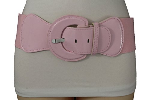 TFJ Women Elastic Fashion Belt Hip High Waist Round Buckle Plus M L Light Baby Pink
