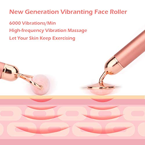 2-IN-1 Electric Jade Roller Facial Massager, Nature Rose Quartz Beauty Bar Face Roller Kit, Arm Eye Nose Massage Stone for Face Lift,Anti-Aging,Anti-Wrinkles,Skin Tightening,Face Firming