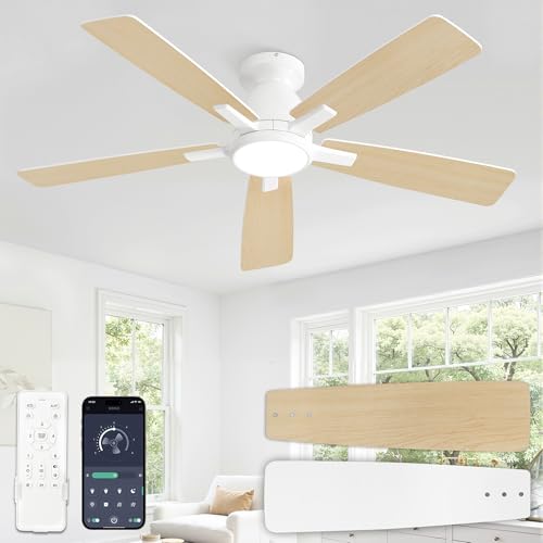 ZMISHIBO Ceiling Fan with Light Ø117cm, DC Motor Silent and Reversible, Adjustable LED Lighting 3000K-6000K, Fan Lamp with Remote/App, 6 Speeds for Bedroom and Living Room