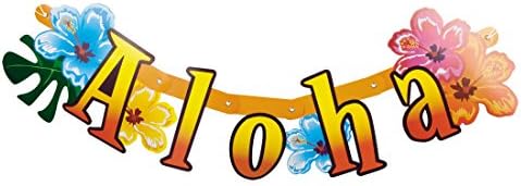 Amakando Aloha Bunting - 83 cm | Hibiscus Letter Banner | Beach Theme Party Festoon | Summer Party Garland
