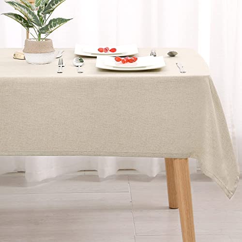 Hiasan Rectangular Tablecloth Linen Look Washable and Waterproof, Outdoor Tablecloth for Garden Dining Room, Garden, Party, Picnic, Birthday, Wedding or Home, 135 x 220 cm, Beige