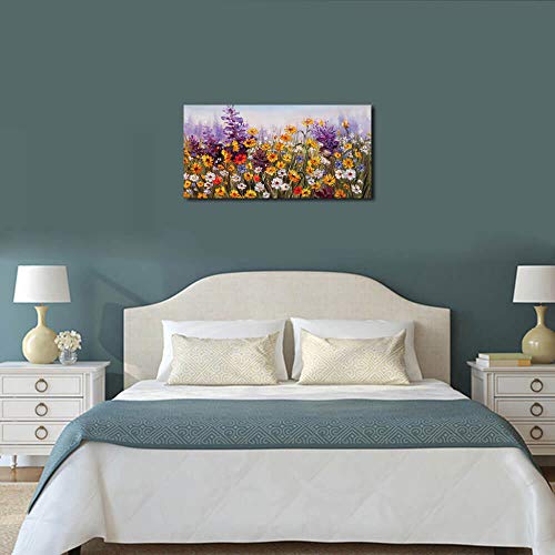 Ardemy-Canvas-Wall-Art-Daisy-Colorful-Bloosom-Flowers-Artwork-Painting-Prints-Modern-Landscape-Purple-Floral-Picture-Framed-for-Living-Room-Bedroom-Kitchen-Dinning-Room-Office-Home-Decor-40x20