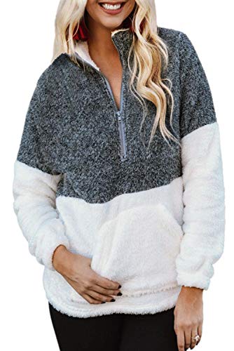 Chase Secret Womens Long Sleeve Fleece Zip Sweatshirt Fluffy Pullover Warm Outwear with Pocket XX-Large As Shown