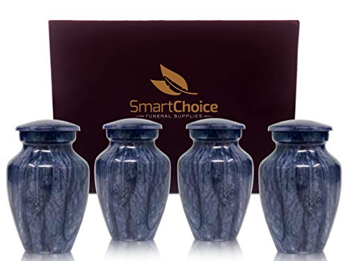 Set of 4 SmartChoice Keepsake Cremation Urns for Human Ashes - Handcrafted Funeral Memorial Mini Urns (Marbleized Blue)