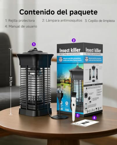 Lámpara Antimosquitos, Mata Mosquitos Eléctrico para Interior Exterior | Luz UV 360°, Rejilla 3000V, Bandeja extraíble, Resistente al agua IPX4, Para dormitorio y terraza