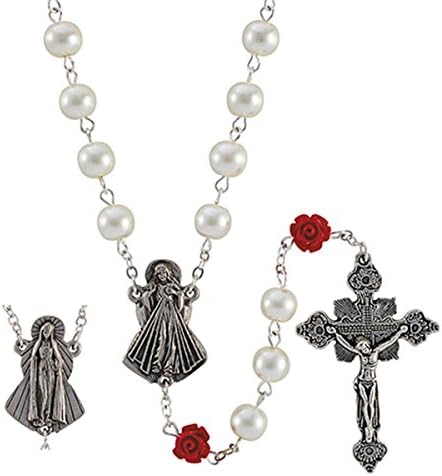 Crown of Roses Madonna and Divine Mercy Rosary Prayer Necklace, 22 Inch