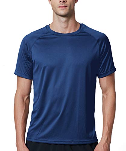 EXIO Mens Short Sleeve T-Shirt Athletic Cool & Dry Running Top EX-TR03 (Navy, Medium)