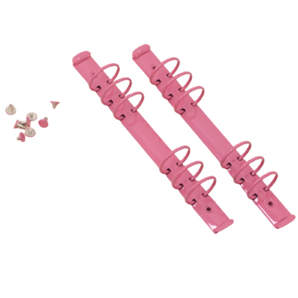 Craftelier - Kit of 2 Mechanisms for 6 Ring Binders | Size Approx. 22,7 cm (8.94") - Ring Diameter 3,3 cm (1.30") - Distance Between Rings 1,9 cm (0.75") | Includes 8 Fixing Brads | Bubblegum Colour