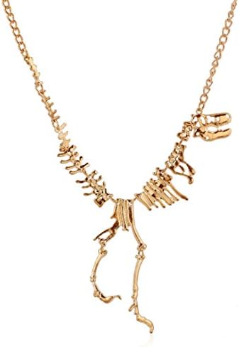 OVERMAL Steampunk Goth Alloy Dinosaur Skeleton Dead Tyrannosaurus T-Rex Charm Necklace (Gold)