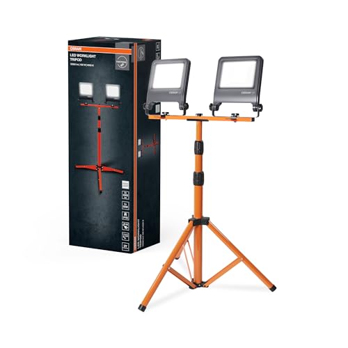OSRAM LED Work Light Tripod, 2x50W, 9000lm, 4000K Cool White, Height Adjustable up to 1.8m, IP65