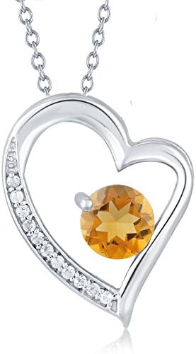 Sterling Silver Choice Of Gemstone and White Topaz Heart Pendant With 18 inch Chain