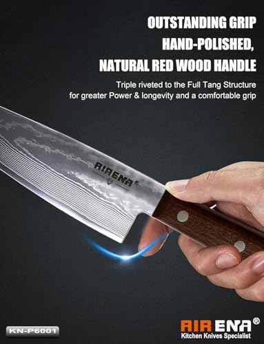 Damascus Chef Knife, Professional Kitchen Knife 20CM - Sharp Damascus Steel Blade 67 Layers - Excellent Edge Retention and Resistant Corrosion, Japanese Knives with Sheath and Gift Box