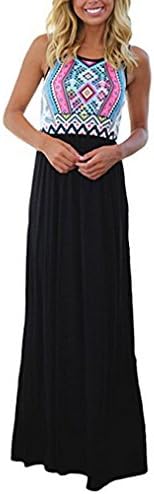 JQstar Womens Summer Boho Long Maxi Sleeveless Beach Dress (M,Black)