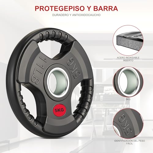 Rabbitstorm Dos Discos de Peso, Mancuernas Multiuso, Recubierta de Goma con Orificio de 5 cm para Barra o Mancuernas Fitness en Gimnasio Casa