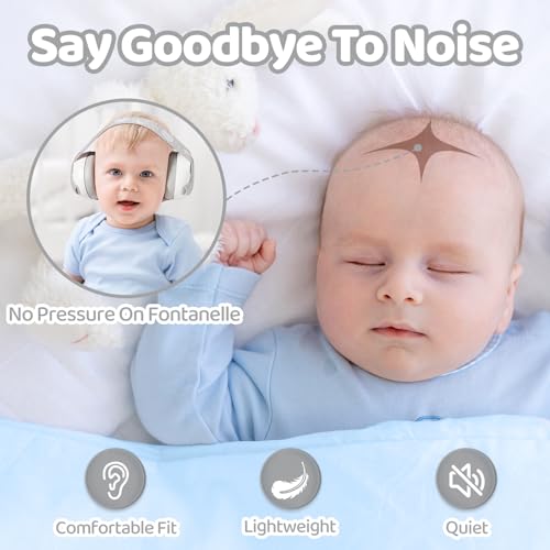 Baby Earmuffs 25dB NRR – Noise Cancelling Headphones for Babies 0-36 Months | Fontanel-Safe Adjustable Headband | Infant Ear Protection for Airplane,Fireworks,Concerts | Foldable with Storage Bag