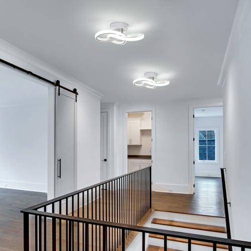 Osairous 2 Pieces Modern LED Ceiling Light, 22 W 2475 LM LED Chandelier Bedroom Ceiling Lamp Living Room White Flower Design for Kitchen Hallway, Cool White 6500K, 25 cm
