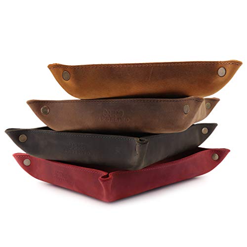 Londo Genuine Leather Tray Organizer Storage for Wallets Watches Keys Coins Cell Phones and Office Equipment (Red)