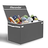 Free Monogramming - G.U.S. Kids Collapsible Toy Chest with Flip-Top Lid, Large, Gray with White Trim