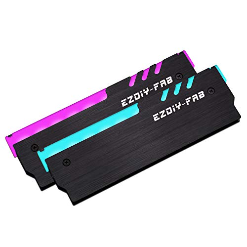 EZDIY-FAB 12V RGB Memory RAM Cooler, RGB DDR Heatsink (Compatible con ASUS Aura Sync, MSI Mystic Light Sync, ASRock Polychrome) Black-2 Pack