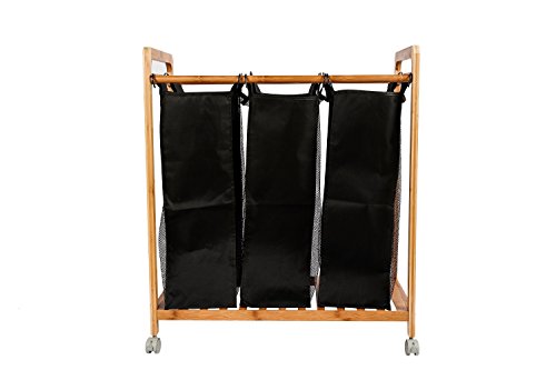 Zhuyue Laundry Hamper Sorter Organizer with 3 Removable and Washable Canvas Bag Black Bamboo Cloth Storage Basket Zhuyue Laundry Hamper Sorter Organizer with 3 Removable and Washable Canvas Bag Black Bamboo Cloth Storage Basket