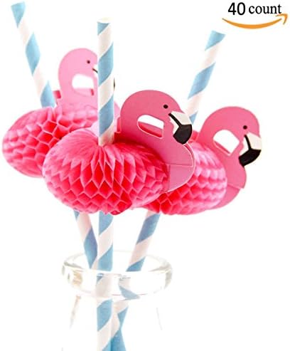 Flamingo Paper Straw Decorations - Drinking Straws Decorative For Party Table Decor, 40 Count
