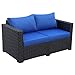 Rattaner Patio PE Wicker Sofa Outdoor Garden Love Seat Chair Couch Furniture Black Rattan with Blue Cushion