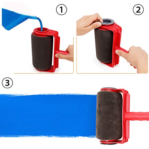 Venustas Paint Roller Brush Kit 8 Pcs Paint Runner Pro Brush Handle Flocked Edger Room Wall Printing for Home Office-Red - Thumbnail 2