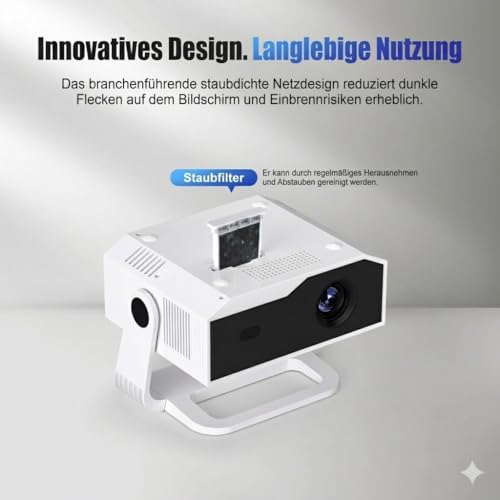 ZDK 2026 Upgrade Mini Projector Integrated Apps, Android 14, Supports 4K 1080P, Trapezoidal Correction, WiFi & BT Projector 4K Home Cinema, Portable Projector with 270° Rotating Stand, Compatible