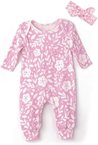 Newborn Baby Girls Boys Romper Infant Floral Outfits Long Sleeve Overall Bodysuit Jumpsuit + Headband Fall Clothes Set