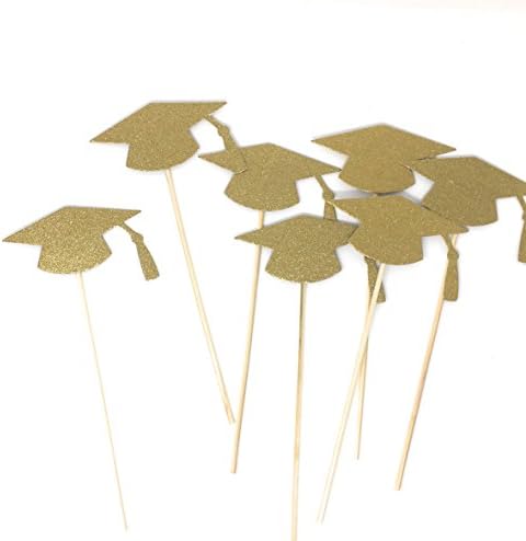 Grad Hat Centerpiece Sticks DIY Graduation Decor Double Sided Glitter 8 Pack (Gold)