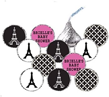 Personalize Paris Theme Hershey's Kiss Candy Stickers - Baby Shower - Bridal or Birthday - Party Favor Stickers - 210 Stickers - Printed &amp; Shipped