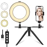 6'' LED Ring Light with Tripod Stand for Makeup/YouTube Video, Tenswall Mini Desktop LED Camra Light with Phone Holder Selfie Ring Light for Live Stream/Photography with 3 Light Modes & 11 Brightness