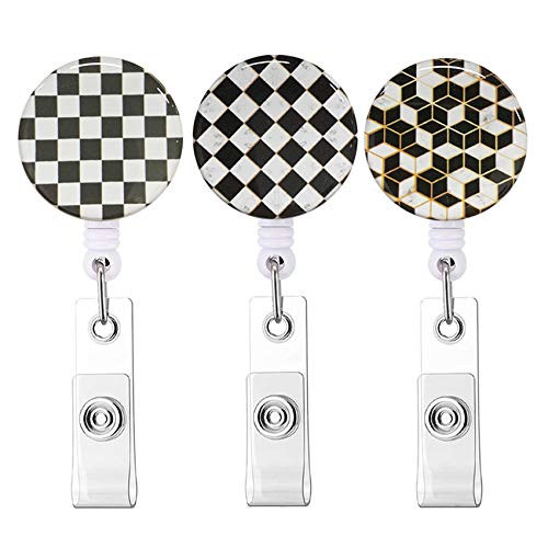Retractable Badge Reels Knocent Nurse Badge Holder with Alligator Clip,Cute Badge Reel Clip ID Card Holders (Black White Modern Style)