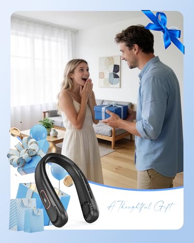 Portable Neck Fan, Bladeless Free Mini Fan with 360° Airflow, Neck Fans USB Rechargeable, 3 Speeds Hands-Free Cooling for Commuting, Travel & Sports - Gift for Men Women, Black
