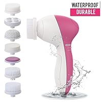 PIXNOR P2017 Waterproof Facial Cleansing Brush and Massager with 7 Brush Heads for Deep Cleansing, Exfoliating, Removing Blackhead and Massaging (Classic Rosy)