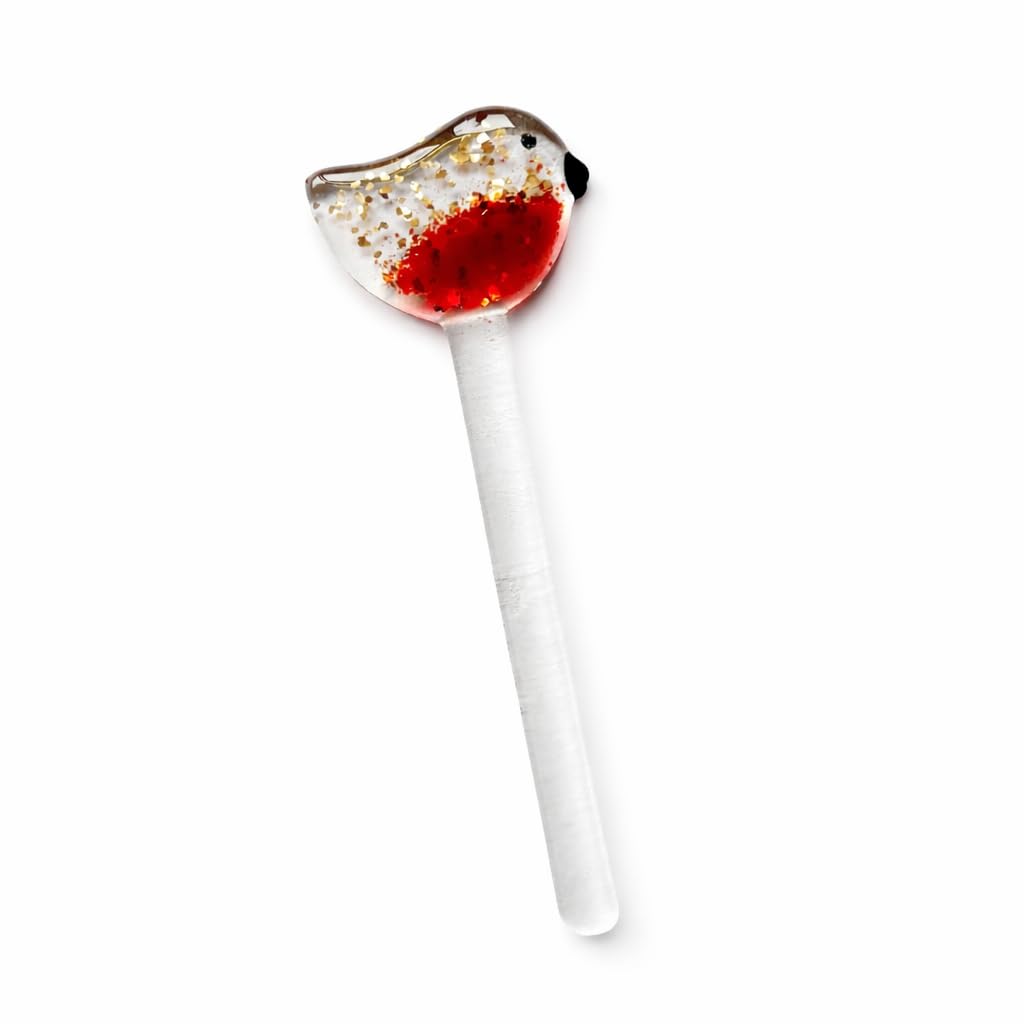 Fused Glass Mini Robin Garden Stake Pot Plant Stake