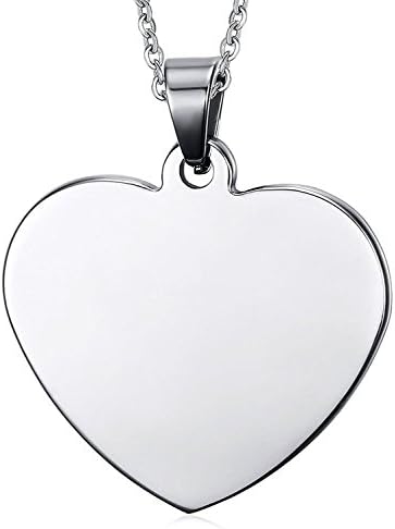Free Custom Engraving Stainless Steel Heart Dog Tag Pendant Necklace with 19.6" Chain