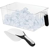 Ice Cube Tray + Ice Scoop For Freezer | Ice Bin & Flexible Scoop | BPA Free, Food Safe Ice Bucket | Clear Plastic Storage Bin