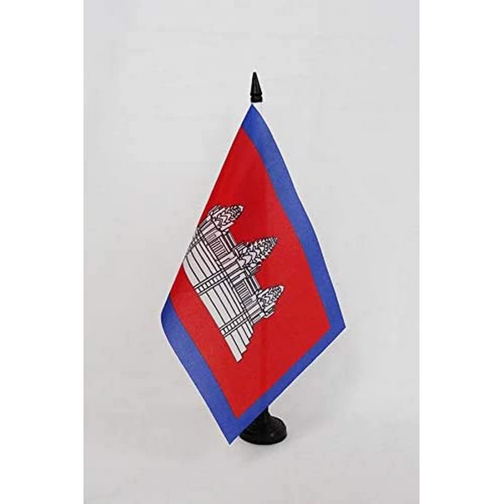 AZ FLAG French Protectorate of Cambodia 1863-1953 Table Flag 5'' x 8'' - historic cambodian Office Decoration 100% Polyester 21 x 14 cm - Mini Desk Flag with Pole and Black Plastic Base