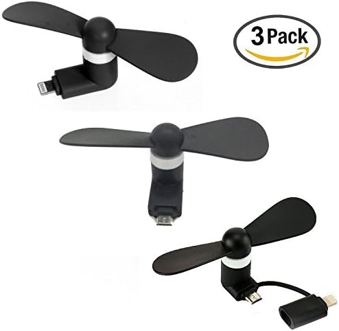 USB Phone Fan, Fashion Portable 2 in1 Micro USB Fan with Two Leaves for iPhone 7 6/6S & 7 Plus/6s Plus & iPhone SE, iPad Air , Mobile Power , Android Smartphones (Black)