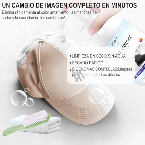 OPUEW 3 Pack Limpiador de Gorras, Espuma Lavado en Seco, No Requiere Agua, Elimina Rápidamente el Sudor y Las Manchas de Los Sombreros, Viene con un Cepillo y una Toalla