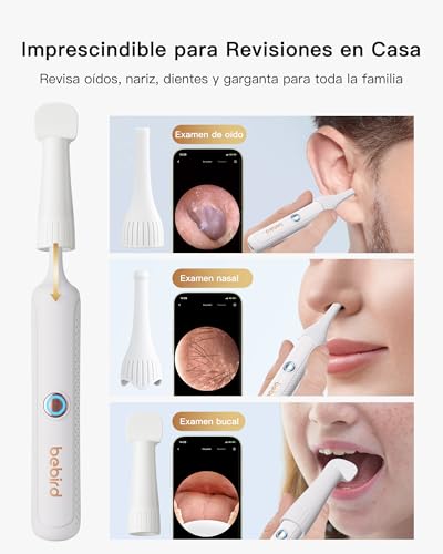 Bebird Limpiador de Oídos con Otoscopio Digital HD, Cámara Flexible, 6 Luces LED, IP67, Inalámbrico WiFi, Recargable, Kit de Limpieza de Cerumen Compatible con iOS y Android para Adultos Niños (Blanco)