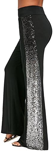 HUAMIN Womens Fashion Sequin Pants Embroidery Nightclub Party Sparkle Pants Wind Straight Trousers with Lining