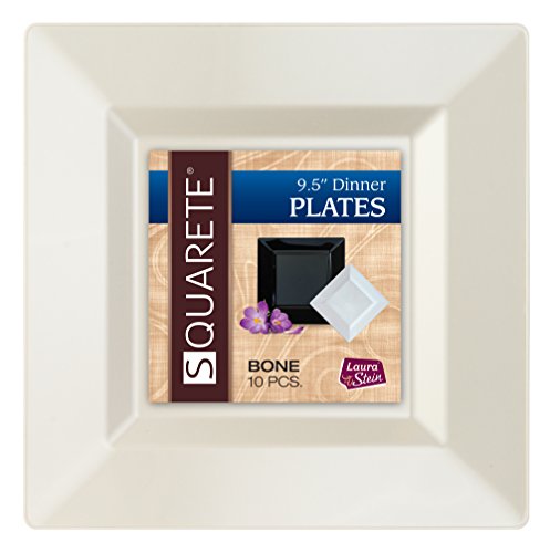 Squarete 9.5'' inch Bone Dinner Square Party Plates Hard Plastic Elegant Disposable 10 Square Ivory Dinner Plates Per Package Pack of 4